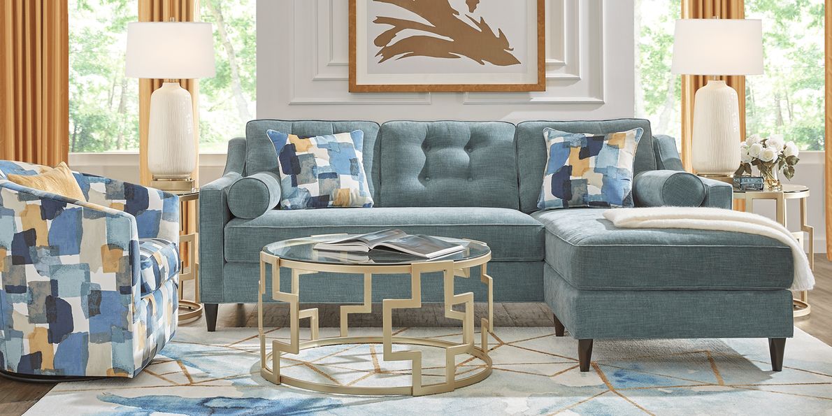 Teal couch with deals chaise