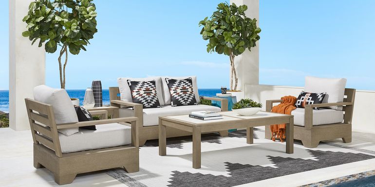 Lake Tahoe Gray 4 Pc Outdoor Loveseat Seating Set with Seagull Cushions