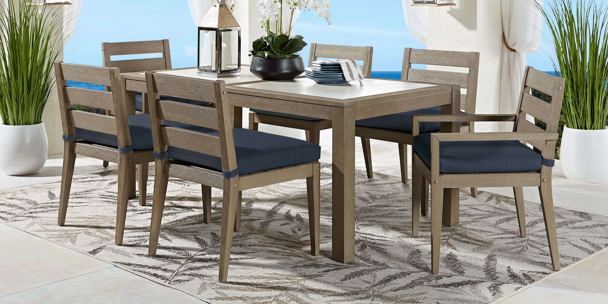 Lake Tahoe Gray 5 Pc Rectangle Outdoor Dining Set with Indigo