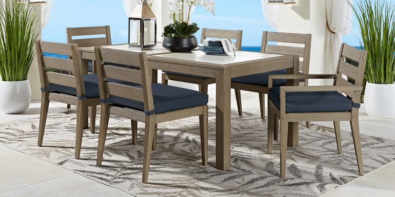 Lake Tahoe Gray 5 Pc Rectangle Outdoor Dining Set with Indigo Cushions