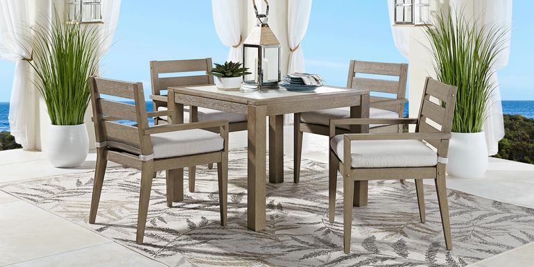 Lake Tahoe Gray 5 Pc Square Outdoor Dining Set with Beige Cushions