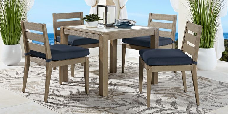 Lake Tahoe Gray 5 Pc Square Outdoor Dining Set with Indigo Cushions