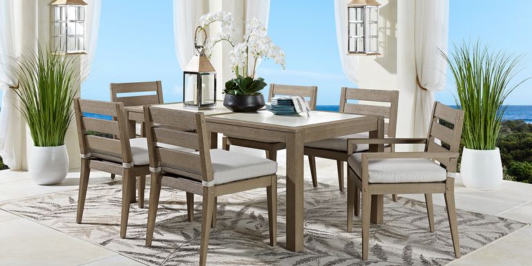 Lake Tahoe Gray 7 Pc Rectangle Outdoor Dining Set with Seagull Cushions