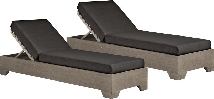 Lake Tahoe Gray Outdoor Chaise with Charcoal Cushions, Set of 2