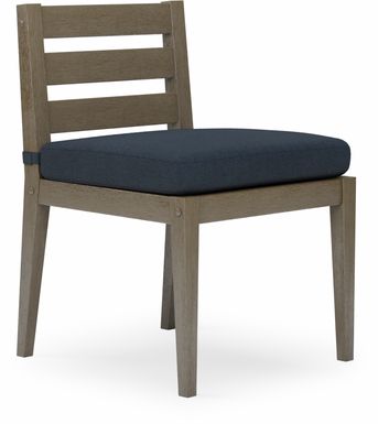 Lake Tahoe Gray Outdoor Side Chair with Indigo Cushion