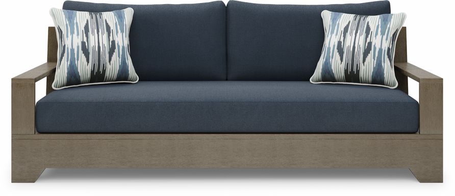 Lake Tahoe Gray Outdoor Sofa with Indigo Cushions