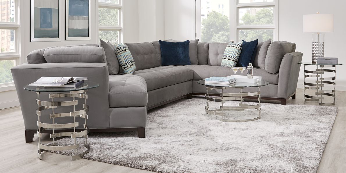 Cindy crawford home metropolis way store steel microfiber 3 pc sectional