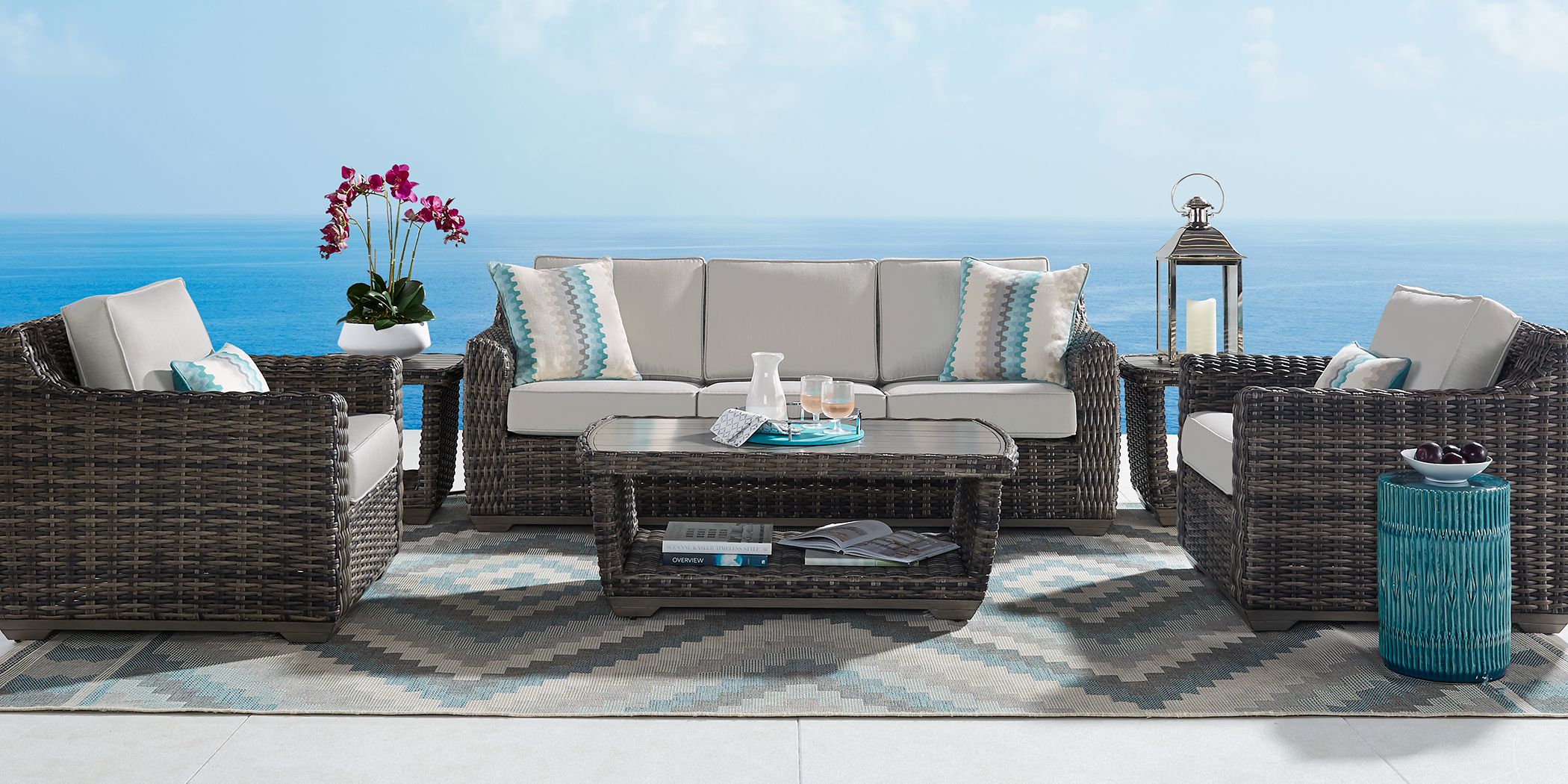 Montecello Gray 3 Pc Outdoor Seating Set with Silver Cushions