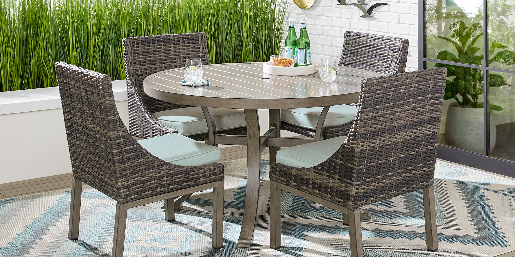 Grey round outlet outdoor dining table