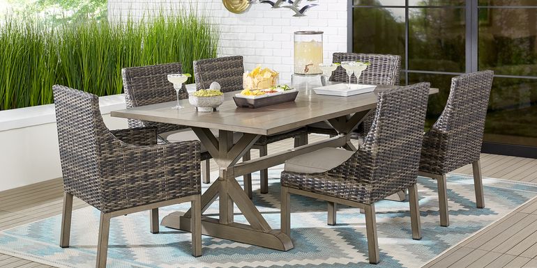 Montecello Gray 5 Pc 84 in. Rectangle Outdoor Dining Set with Silver Cushions