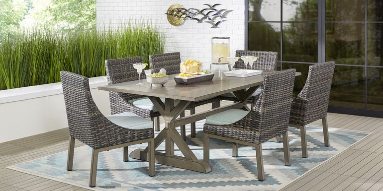 Montecello Gray 7 Pc 84 in. Rectangle Outdoor Dining Set with Mist Cushions