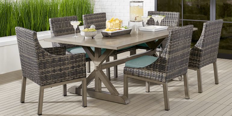 Cindy Crawford Home Montecello Gray 7 Pc 84 in. Rectangle Outdoor Dining Set with Mist Cushions