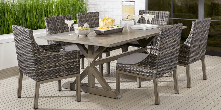 Cindy Crawford Home Montecello Gray 7 Pc 84 in. Rectangle Outdoor Dining Set with Silver Cushions
