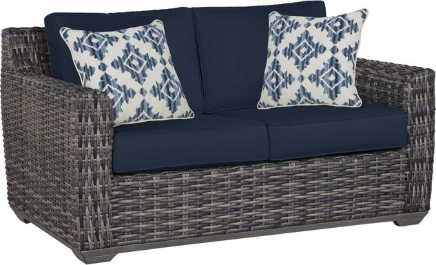 Montecello Gray Outdoor Loveseat with Ink Cushions