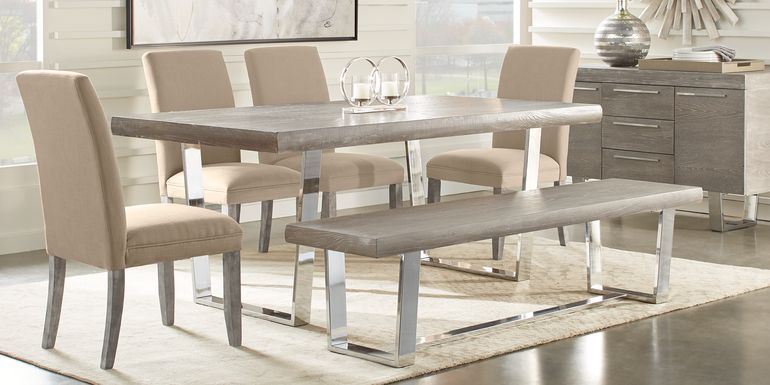 San Francisco Gray 6 Pc Dining Room with Bench and Brown Side Chairs