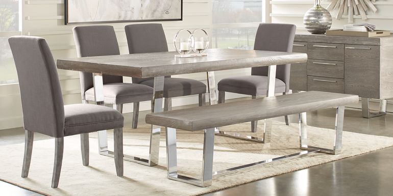 San Francisco Gray 6 Pc Dining Room with Bench and Gray Side Chairs