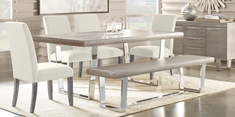 San Francisco Gray 6 Pc Dining Room with Bench and White Side Chairs