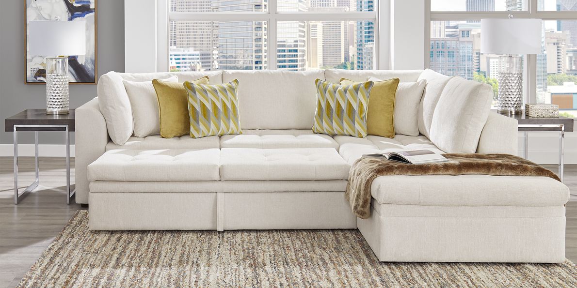 Off White 5 Pc Sleeper Sectional Living