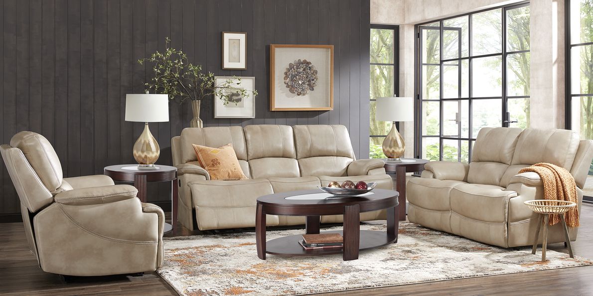 Beige power best sale reclining sofa