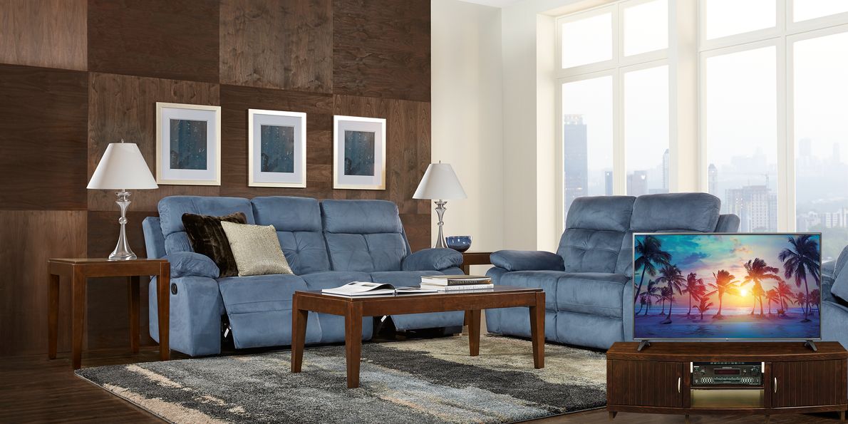 Corinne blue reclining sofa new arrivals