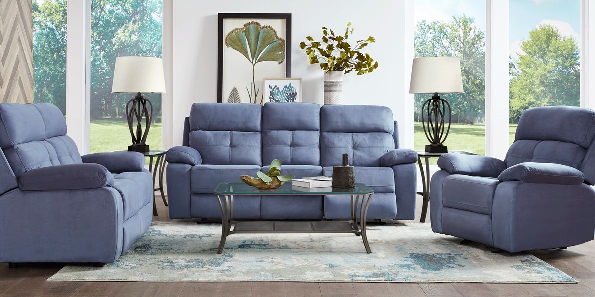 Corinne blue reclining sofa new arrivals