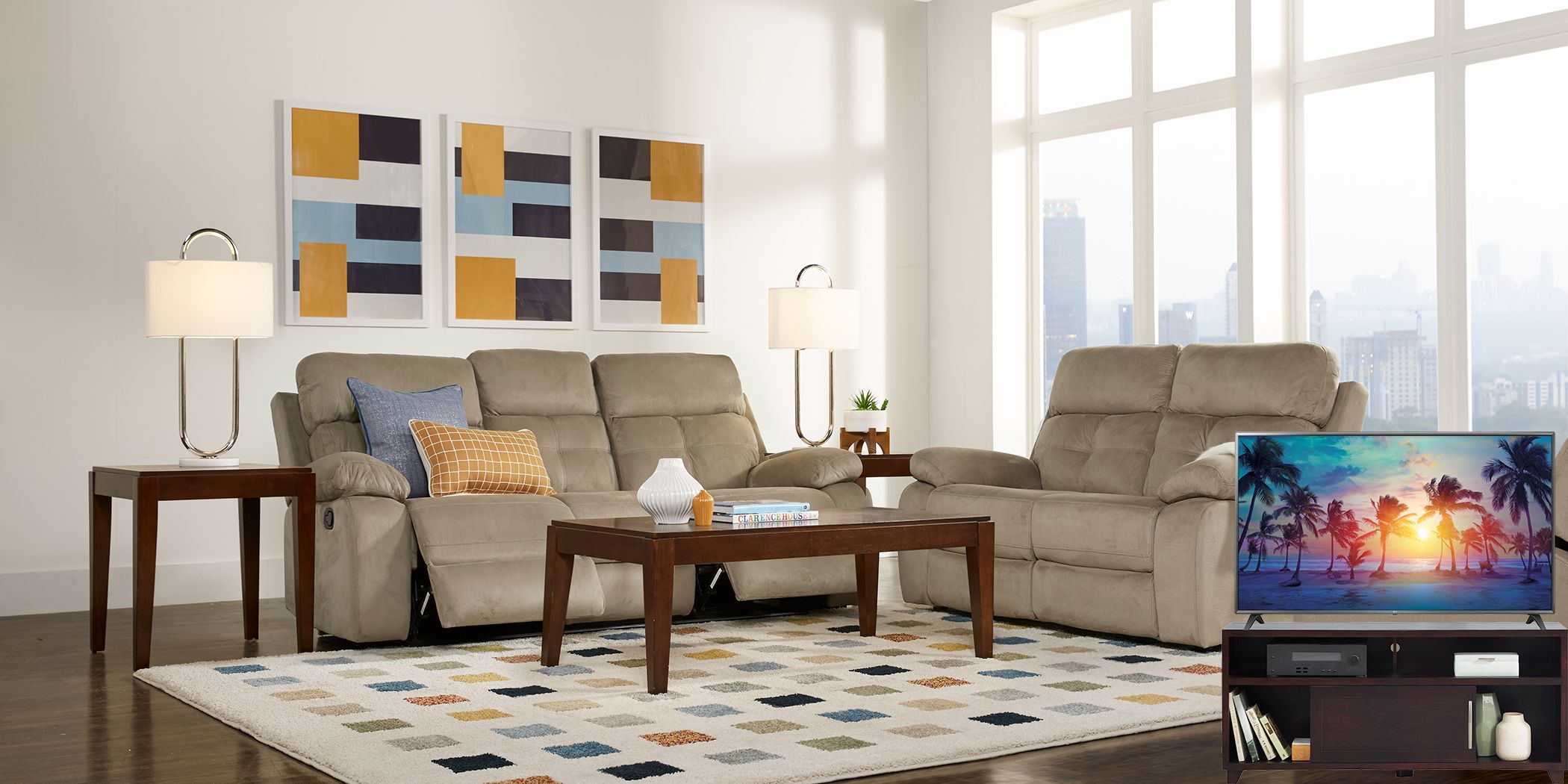 Corinne blue reclining sofa sale