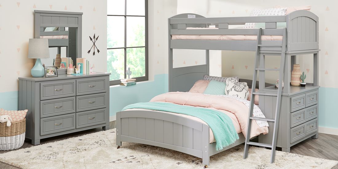 Cottage Colors Gray Twin Full Loft Bunk Bed With Dresser Rooms To Go