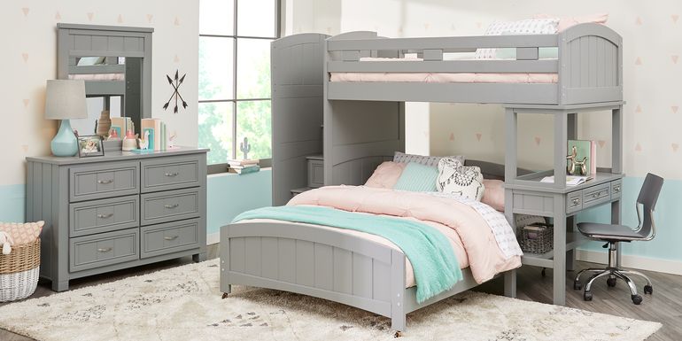Kids Cottage Colors Gray Twin/Full Step Bunk Bed with Desk