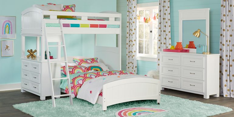 Kids Cottage Colors White Twin/Full Loft Bunk Bed with Dresser