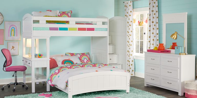 Kids Cottage Colors White Twin/Full Step Bunk with Desk