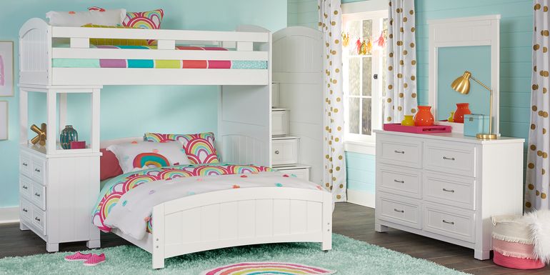 Kids Cottage Colors White Twin/Full Step Bunk with Dresser