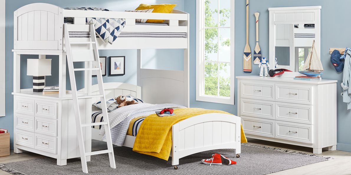 Kids Cottage Colors White Twin Twin Loft Bunk Bed with Dresser