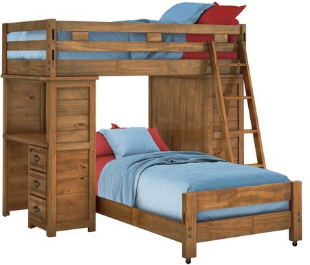 Creekside Furniture Collection, Creekside Chestnut Twin Full Step Bunk Bed With Desk