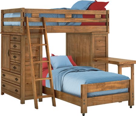 Creekside Furniture Collection, Creekside Chestnut Twin Full Step Bunk Bed With Desk