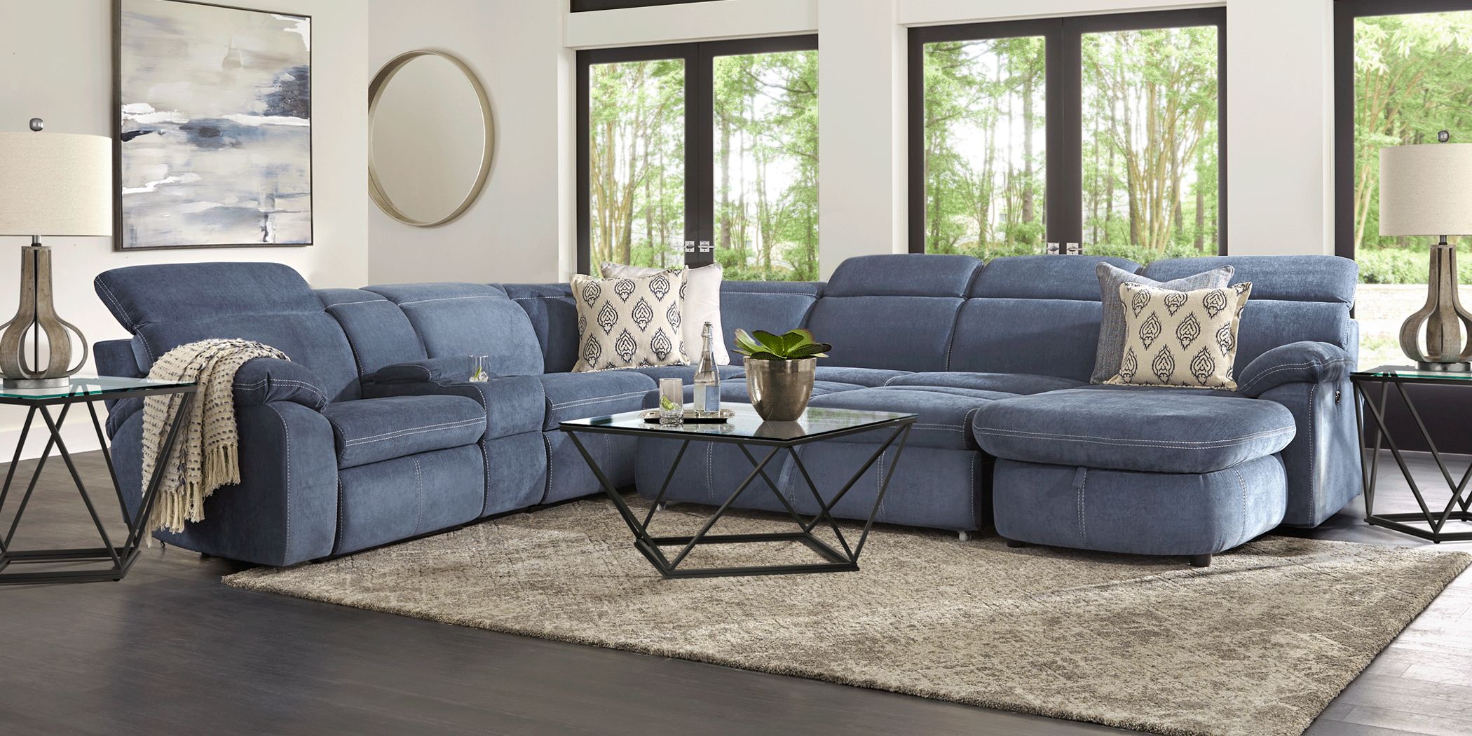 Navy blue sectional with recliner hotsell