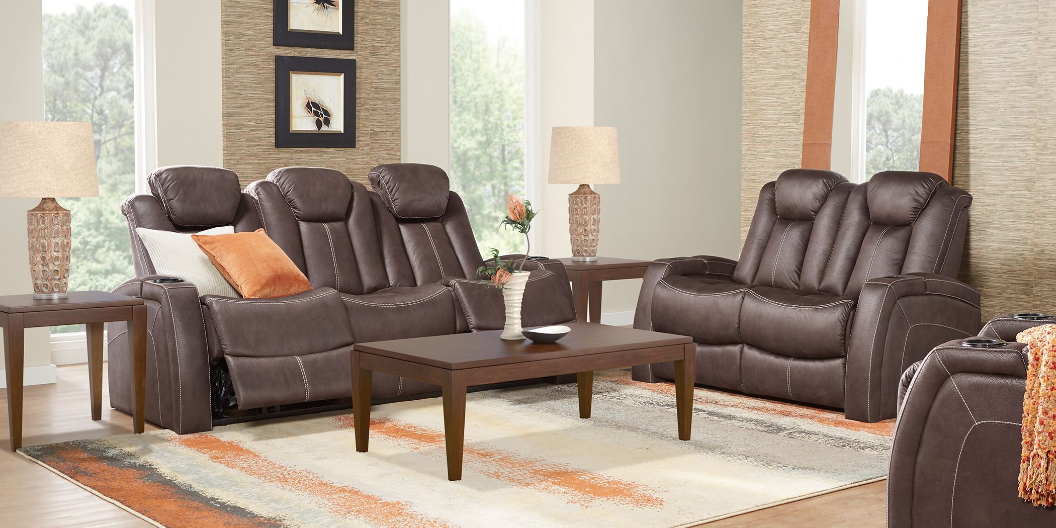 Crestline Chocolate 5 Pc Living Room with Dual Power Reclining