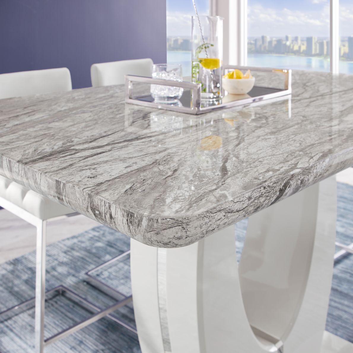 White Marble Top Counter Height Granite Table InArt Ceramic