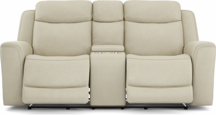 Davidson Platinum Leather Dual Power Reclining Console Loveseat