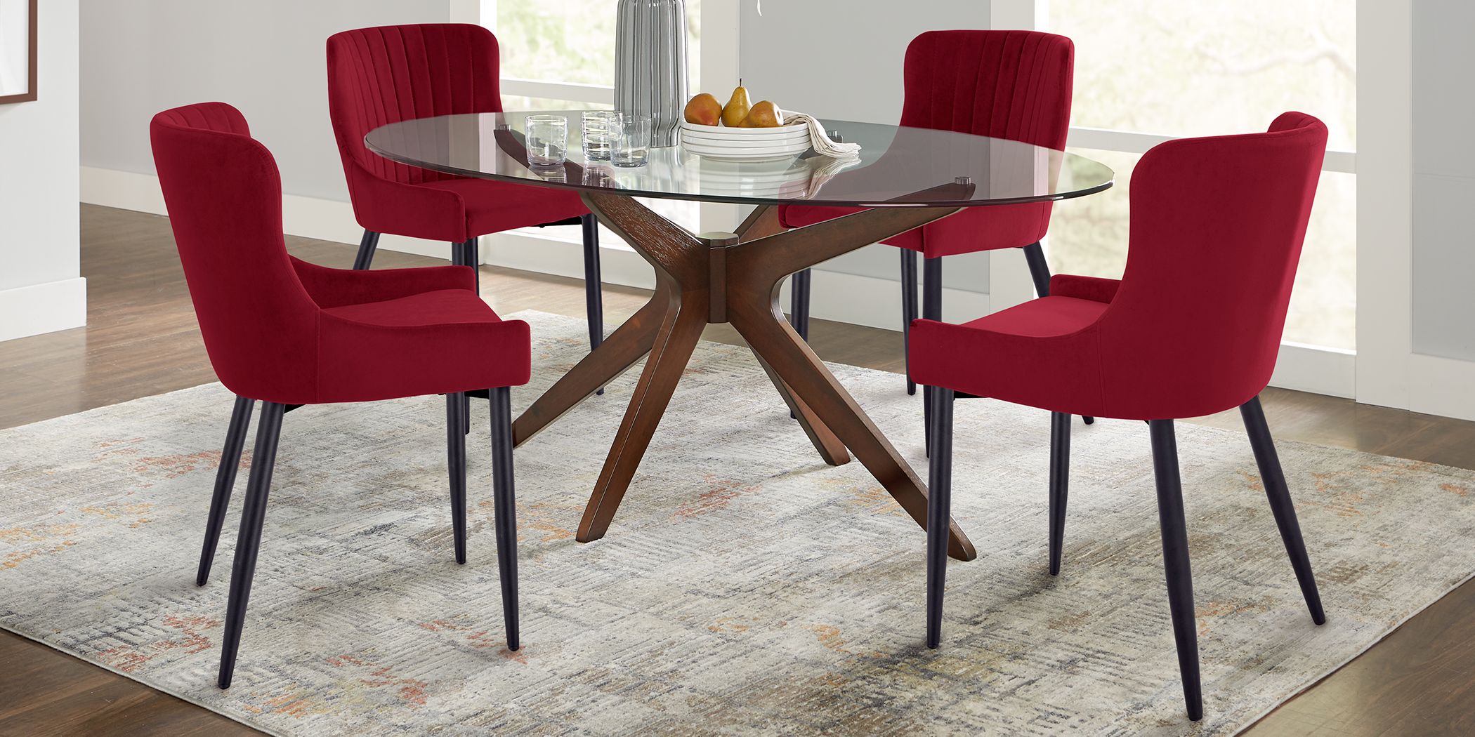 Delmon Walnut 5 Pc Oval Dining Set with Bordeaux Chairs