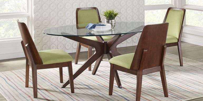 Delmon Walnut 5 Pc Oval Dining Set with Wasabi Chairs