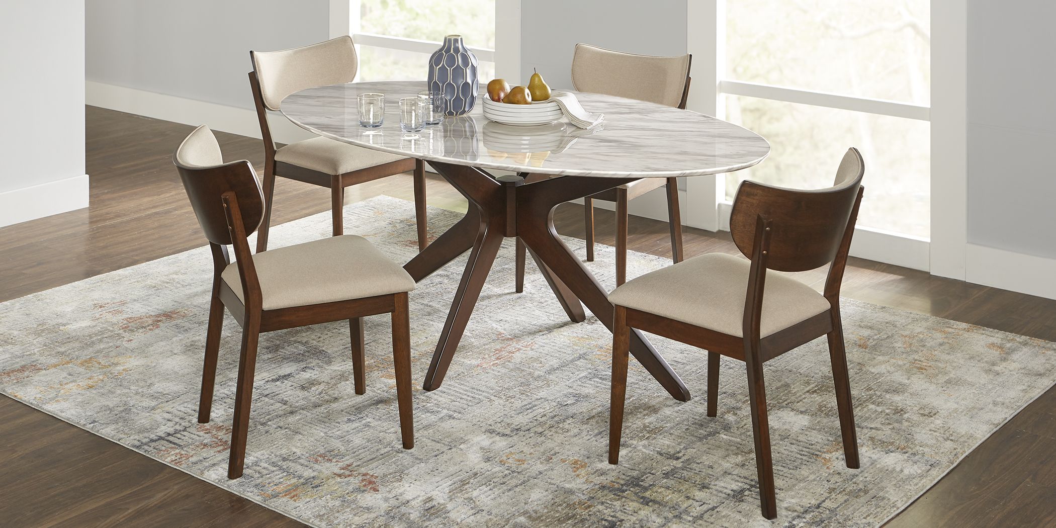 Delmon walnut 5 pc deals oval dining set