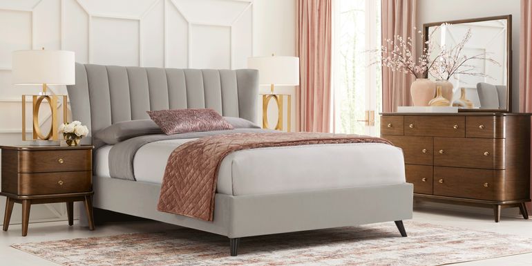 Devon Loft Walnut 7 Pc Bedroom with Nanton Park Gray King Upholstered Bed