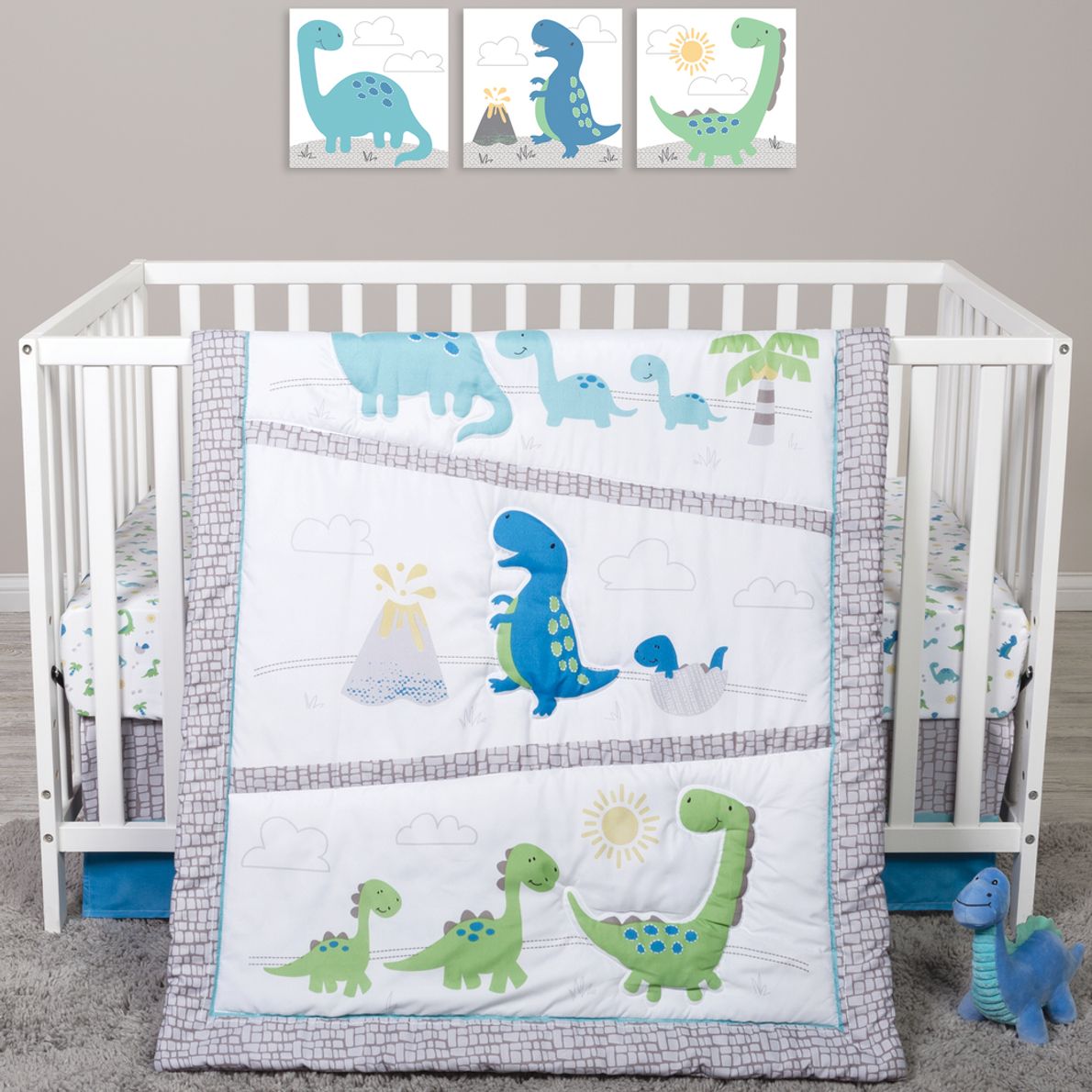 Dino Trail White 4 Pc Baby Bedding Set Rooms To Go