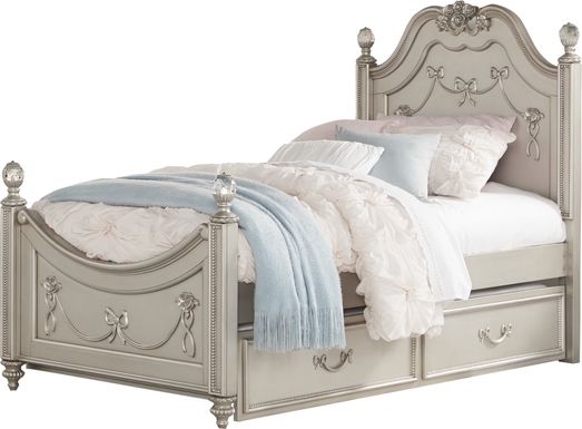 Disney Princess Fairytale Silver 4 Pc Full Poster Bed with Twin Storage Trundle