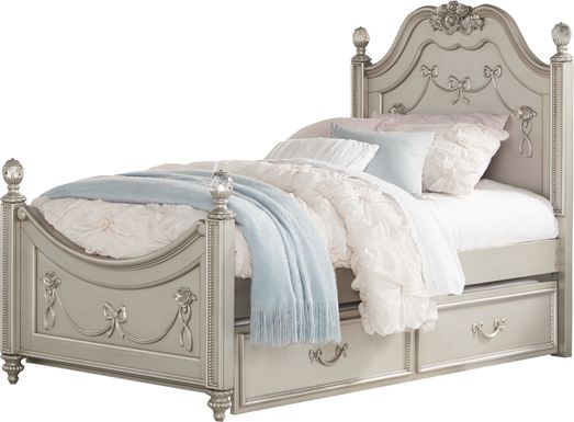 Disney Princess Fairytale Silver Full Poster Bed with Twin Storage Trundle