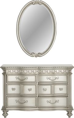 Disney Princess Fairytale Silver 6 Drawer Dresser & Oval Mirror Set