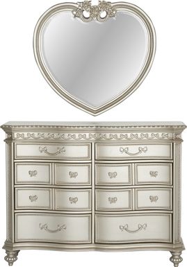 Disney Princess Fairytale Silver 8 Drawer Dresser & Heart Mirror Set