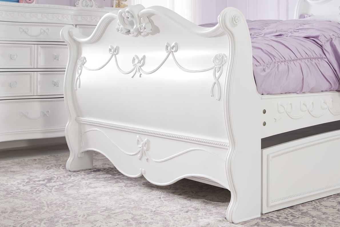 Disney Princess Fairytale White 4 Pc Full Sleigh Bed with Twin Storage Trundle