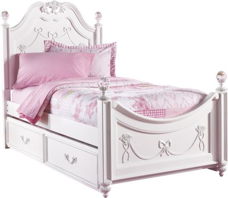 Disney Princess Fairytale White 4 Pc Twin Poster Bed with Twin Storage Trundle