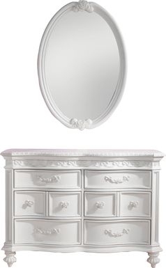 Disney Princess Fairytale White 6 Drawer Dresser & Oval Mirror Set